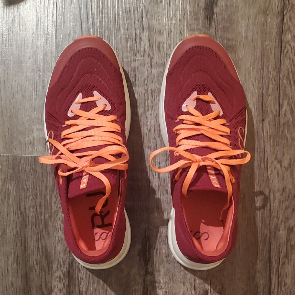 Women's Burgundy and Orange Athletic Sneakers - Picture 3 of 6